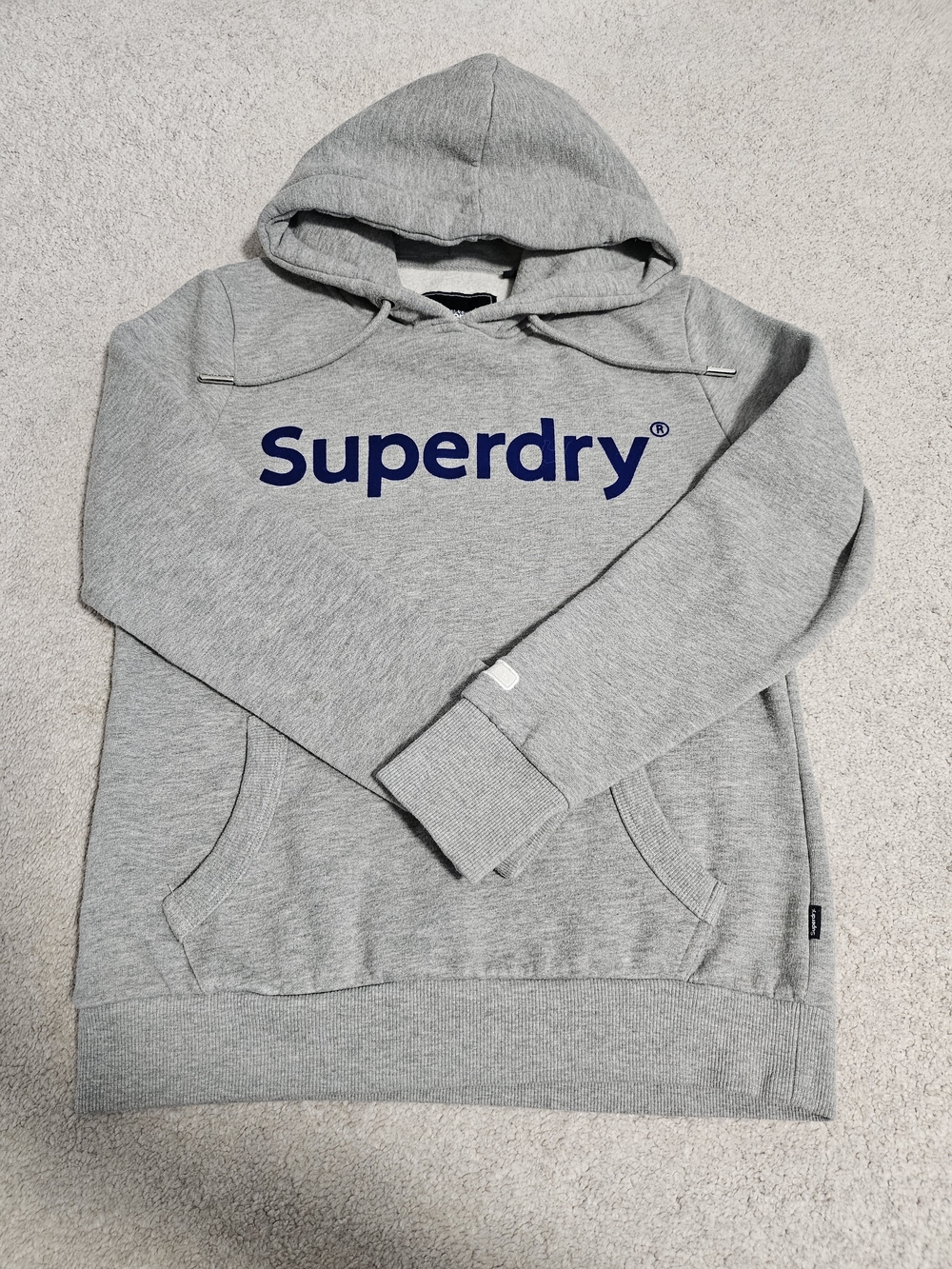 Superdry Women's Grey Hoodie with Navy Logo